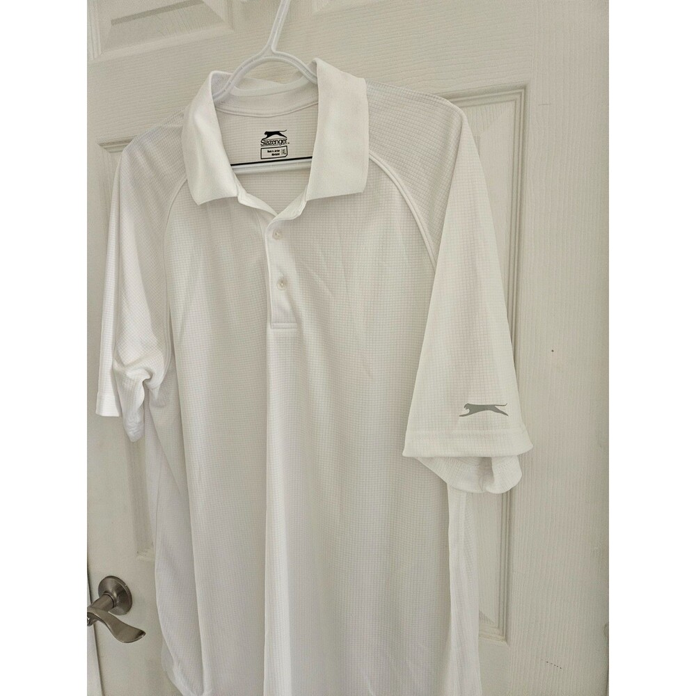 White XL Slazenger Golf Polo Waffle Knit Shirt Men Performance Poly Short Sleeve
